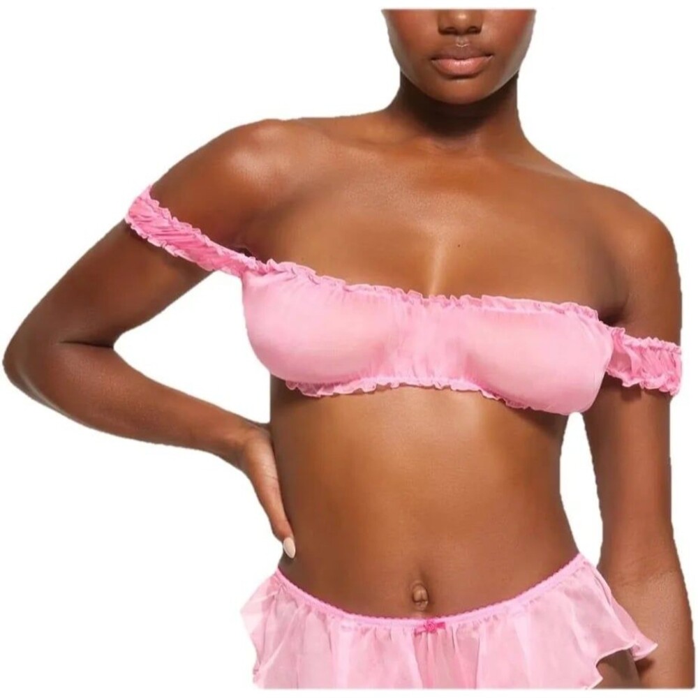 Skims Romance Chiffon Crop Top Bubblegum Size XXS